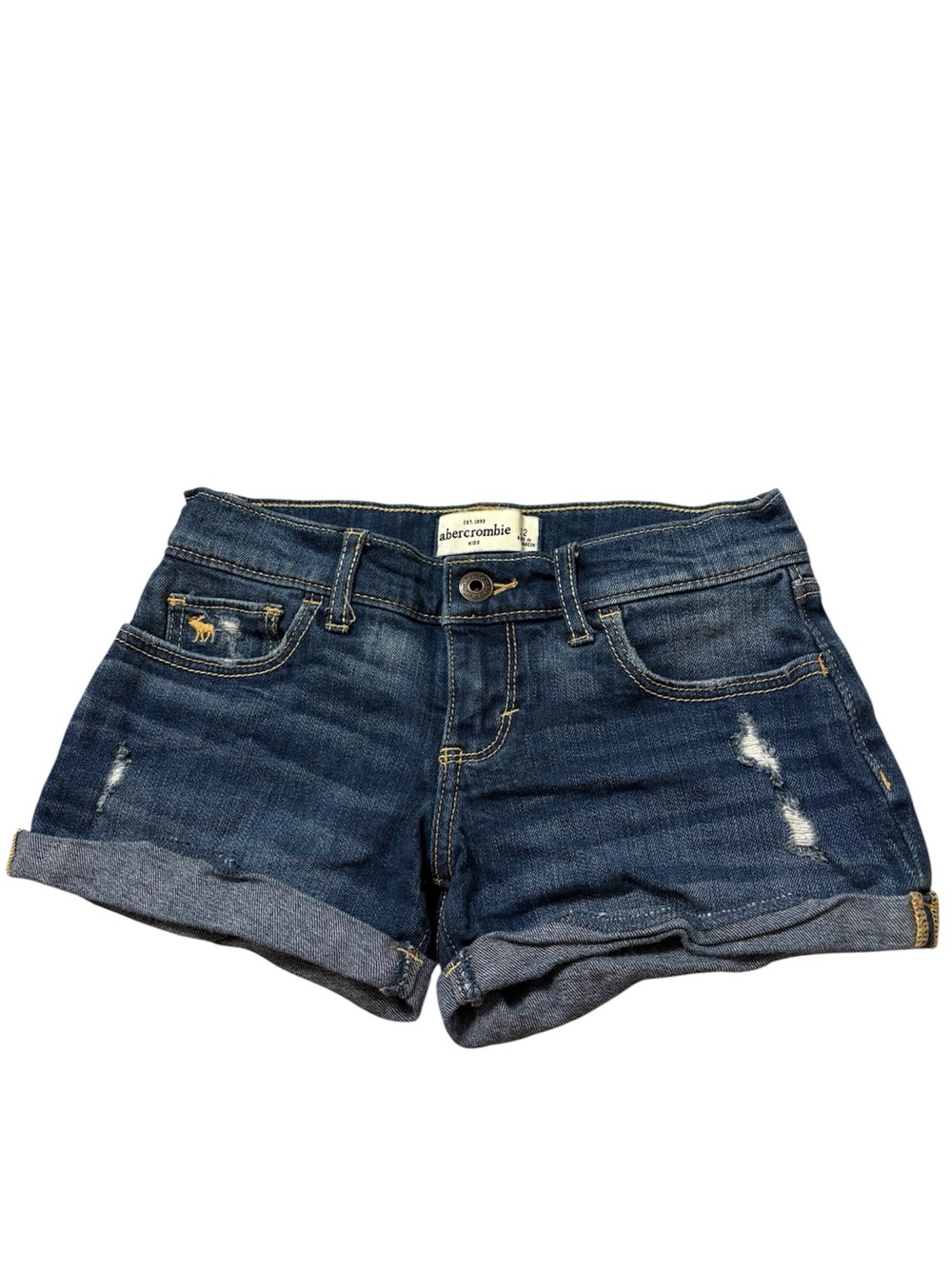 Abercrombie & Fitch Dark Blue Rolled-Hem Denim Shorts